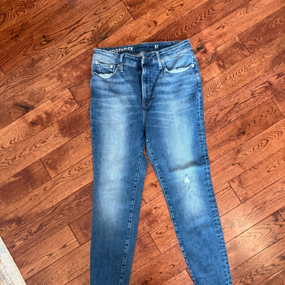 Women's Blue Jeans j crew 31 12 toothpick slight distressed denim